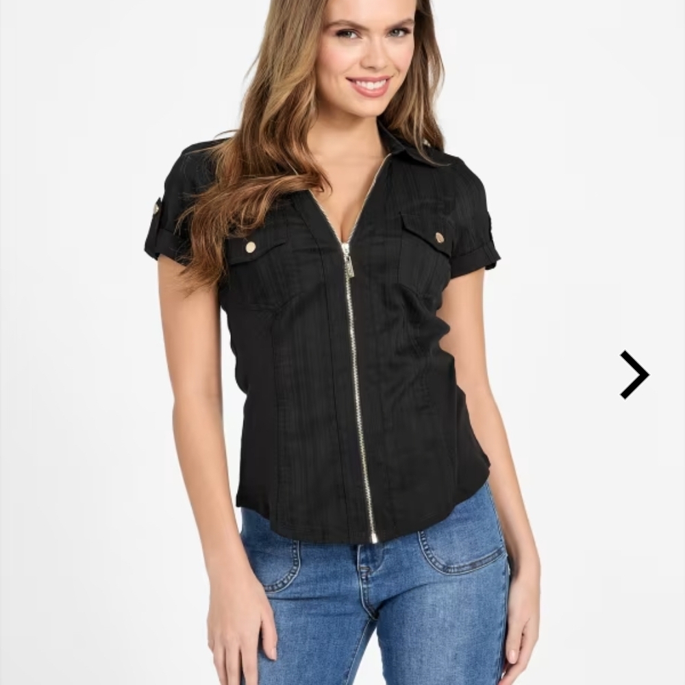 Guess Black Fitted Button Down Blouse